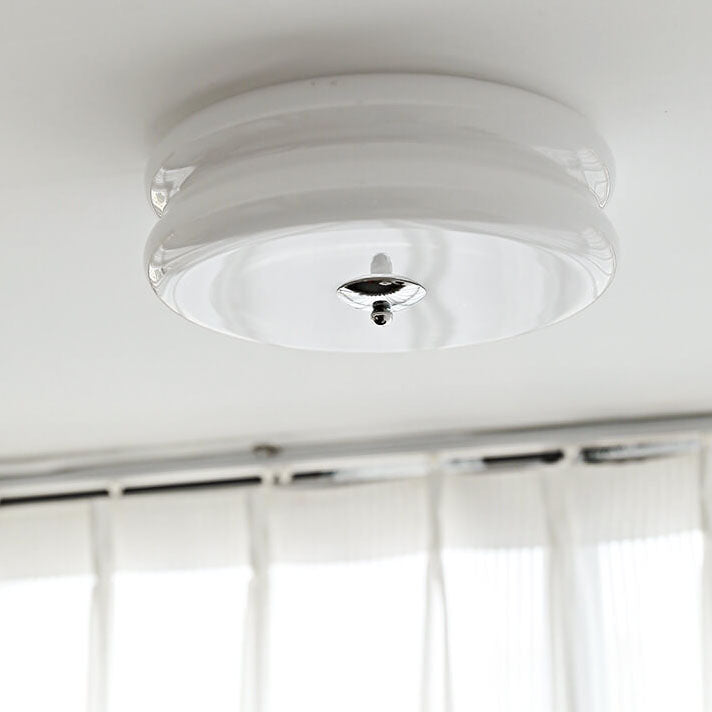 French Minimalist Cream Glass Round LED Flush Mount Ceiling Light BulbSquare