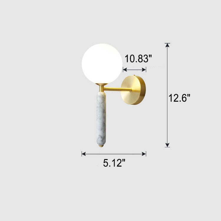 Nordic Ball Shade Marble Straight Arm 1-Light Wall Sconce Lamp Lumendat