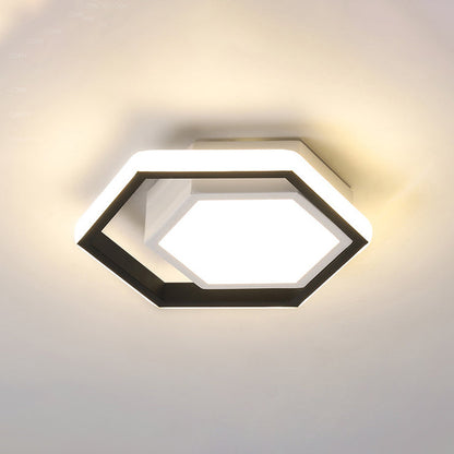 Modern Minimalist Geometric Hexagonal Ring LED Flush Mount Ceiling Light