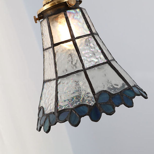 Japanese Vintage Brass Stained Glass Cone 1-light Pendant Light BulbSquare