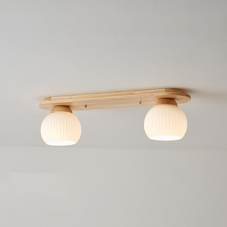 Japanese Vintage Striped Glass Wood Long Plate 2/3 Light Flush Mount Ceiling Light Lumendat