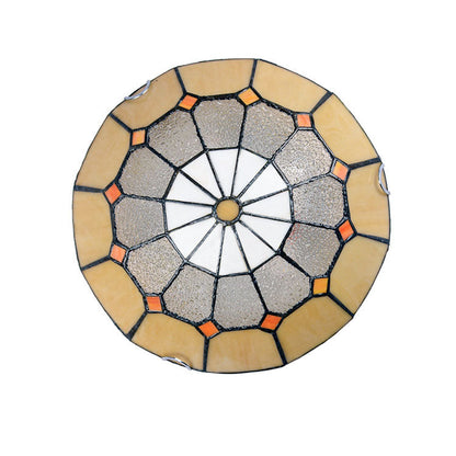 Traditional Tiffany Mediterranean Stained Glass Dome 2-light Flush Mount Ceiling Light for Hallway