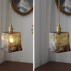 Modern Eclectic Amber Brass Glass Geometric Jar 1-light Pendant Light for Living Room BulbSquare