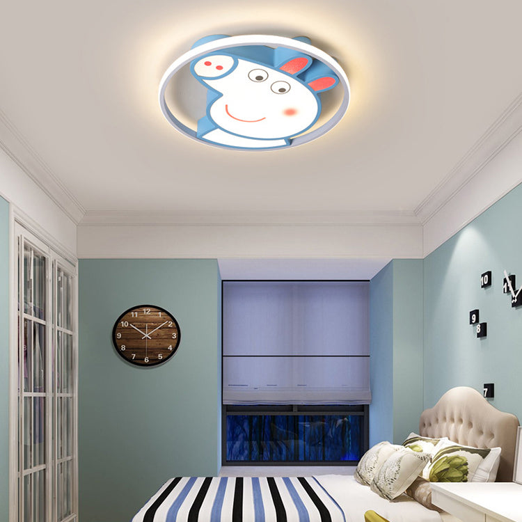 Lumendat Contemporary Creative Kids Iron Acrylic Round Pig LED Flush Mount Ceiling Light For Bedroom Lumendat