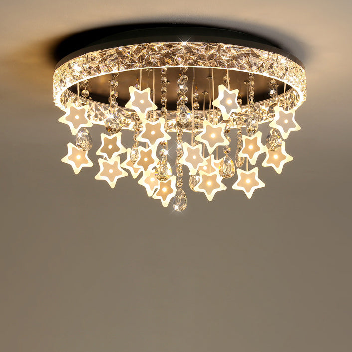 Lumendat Contemporary Nordic Kids Iron Acrylic Crystal Round Star Pendant LED Flush Mount Ceiling Light For Bedroom Lumendat
