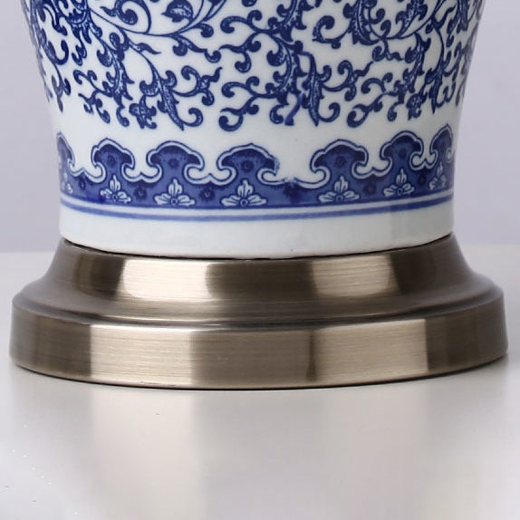Traditional Chinese Ceramic Fabric Electroplated Antique Brass Finish Vase Cone 1-Light Table Lamp For Home Office Lumendat