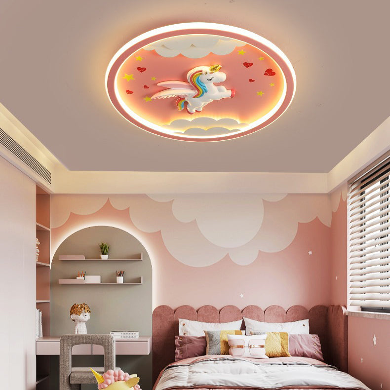 Lumendat Contemporary Creative Cartoon Fighter Unicorn Resin Acrylic LED Kids Flush Mount Ceiling Light For Bedroom Lumendat