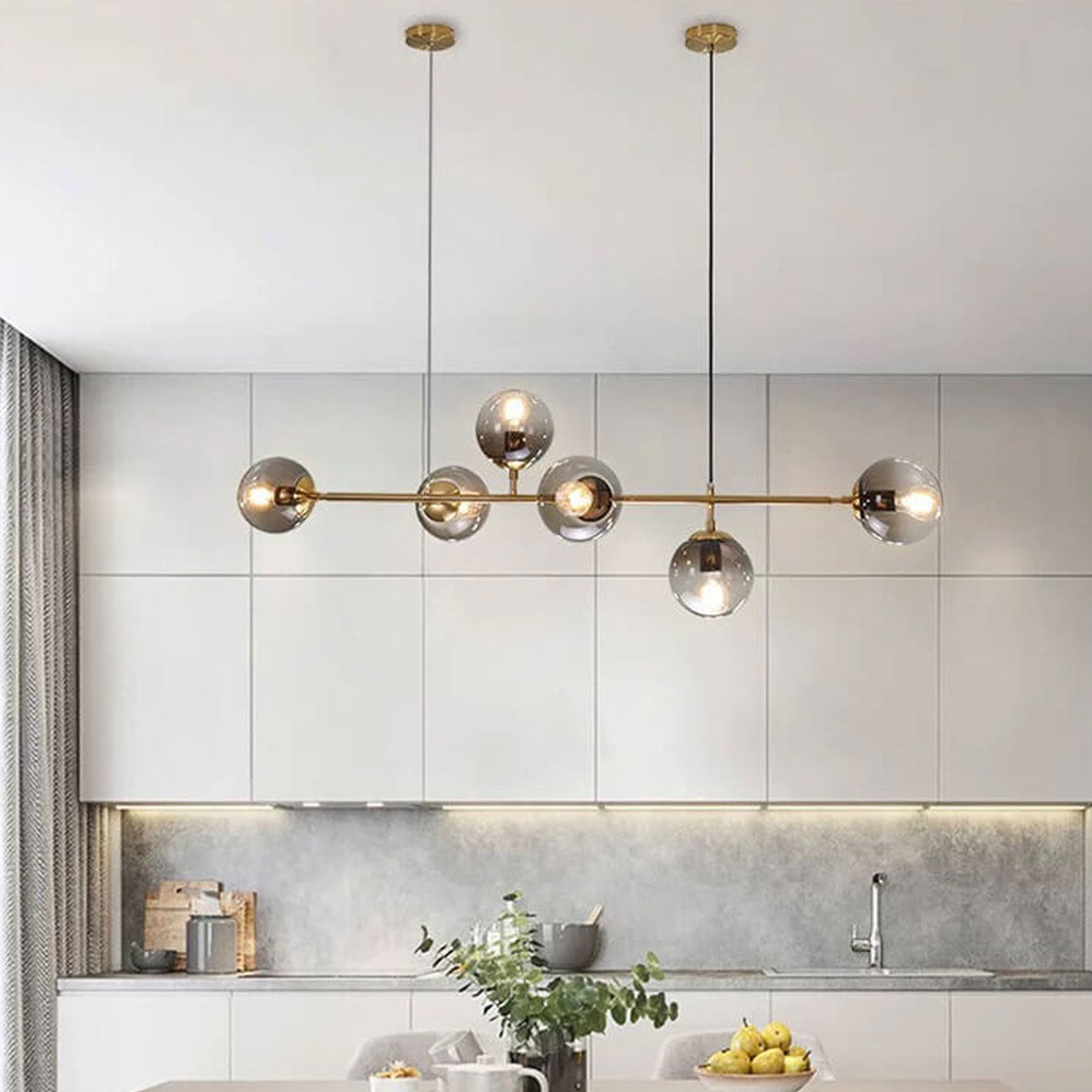 Modern Minimalist Long Glass Round Globe Island Light 6-light Chandelier
