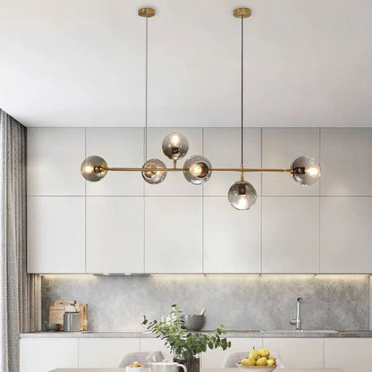 Modern Minimalist Long Glass Round Globe Island Light 6-light Chandelier