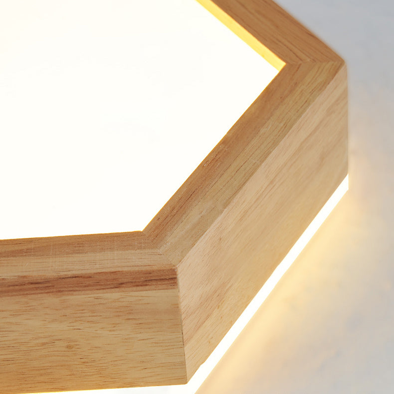 Traditional Japanese Hexagon Wood Acrylic LED Flush Mount Ceiling Light for Living Room