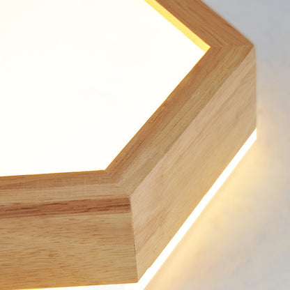 Traditional Japanese Hexagon Wood Acrylic LED Flush Mount Ceiling Light for Living Room