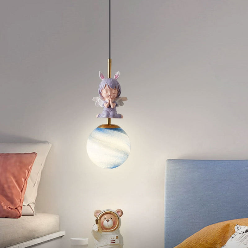 Lumendat Contemporary Nordic Kids Resin Glass Round Angel 1-Light Pendant Light For Bedside Lumendat