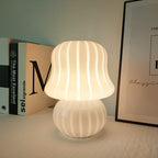 French Cream Handmade Glass Mushroom 1-Light Table Lamp Lumendat