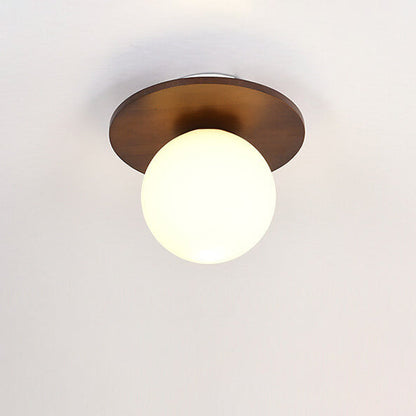 Japanese Minimalist Glass Iron Woodgrain 1-light Semi-flush Mount Ceiling Light