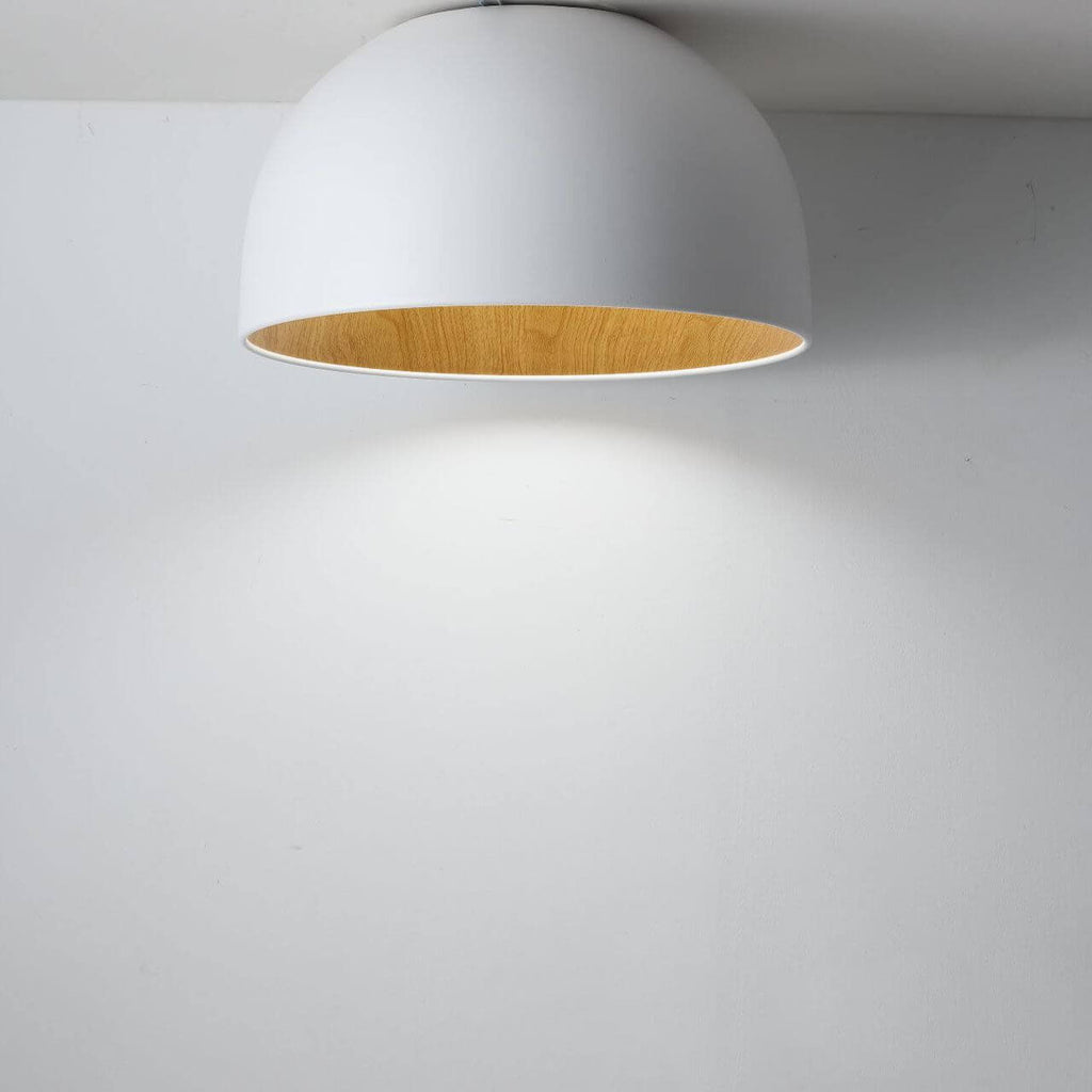 Minimalist Wooden Bowl Iron LED Flush Mount Ceiling Light BulbSquare