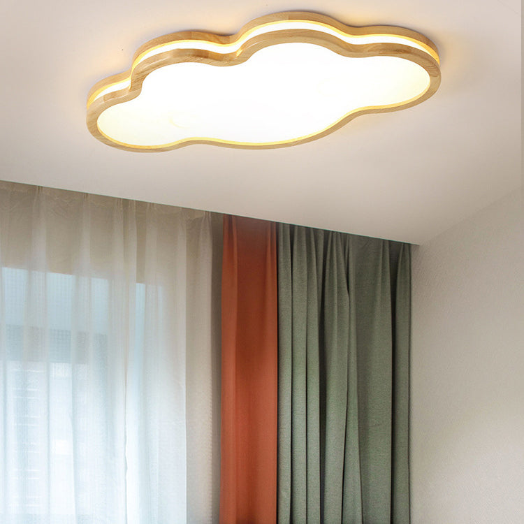 Lumendat Contemporary Nordic Kids Rubber Wood Glass Star Cloud Moon LED Flush Mount Ceiling Light For Bedroom Lumendat