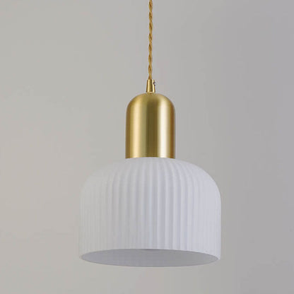 Japanese Wabi-sabi Brass Semi-circle Pleated Glass 1-light Pendant Light