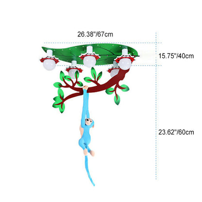 Contemporary Creative Kids Monkey Leaf Acrylic 5-light Flush Mount Ceiling Light for Bedroom