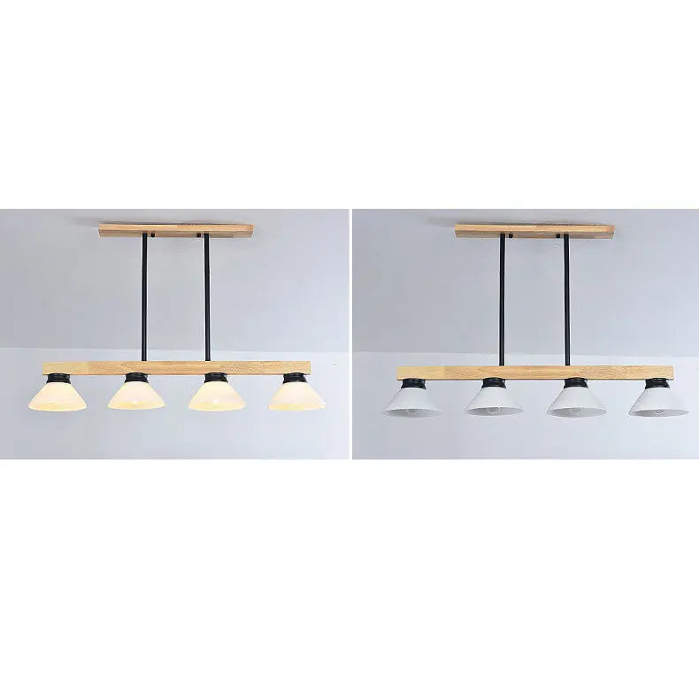 Nordic Solid Wood Cone Glass Shade 3/4 Light Island Light Chandelier BulbSquare