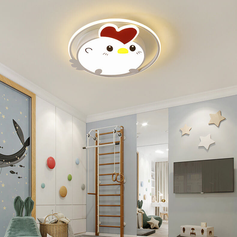 Lumendat Childlike Cartoon Chick Acrylic Round LED Kids Flush Mount Ceiling Light Lumendat