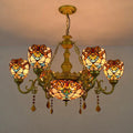 Traditional Tiffany Bead Dome Baroque Iron Glass Alloy 8/11 Light Chandeliers for Living Room BulbSquare