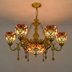 Traditional Tiffany Bead Dome Baroque Iron Glass Alloy 8/11 Light Chandeliers for Living Room BulbSquare