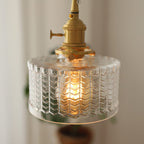 Contemporary Nordic Brass Iron Glass Clear Round Drum Copper 1-Light Pendant Light For Living Room & Bedroom Lumendat