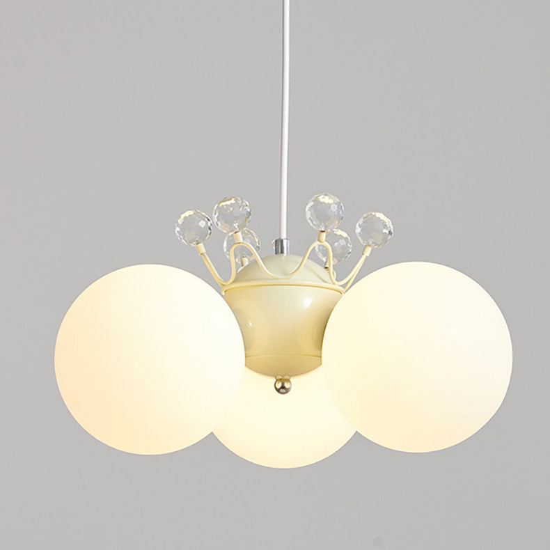 Lumendat Contemporary Creative Cream Hardware Crystal Decor PE Round Shade 3-Light Kids Chandelier For Living Room Lumendat