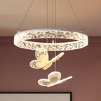Lumendat Contemporary Creative Kids Round Butterfly Iron Acrylic LED Chandelier For Bedroom Lumendat