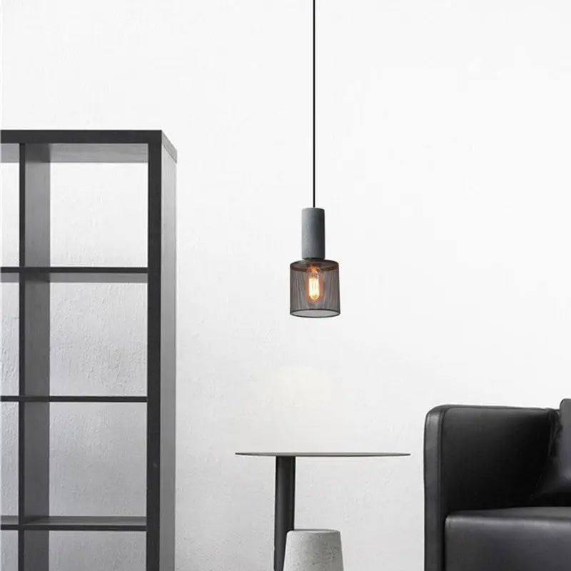 Contemporary Industrial Cylindrical Tapered Cement Iron 1-light Pendant Light for Living Room Lumendat