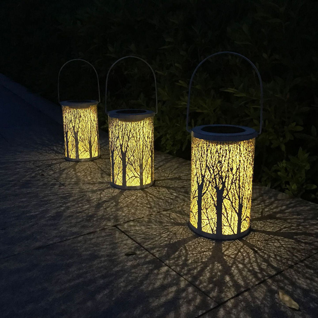 Modern Art Deco Solar Cylinder Skeleton Lantern Iron LED Outdoor Landscape Light For Garden Lumendat