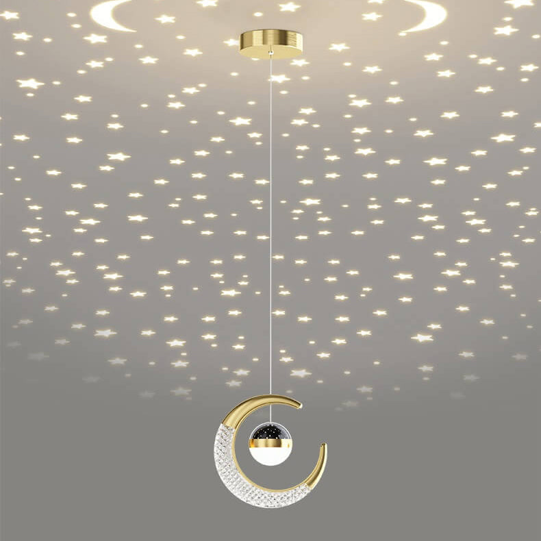 Contemporary Creative Iron Acrylic Moon LED Pendant Light for Bedroom