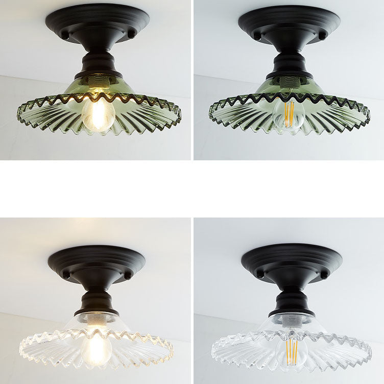 Nordic Vintage Glass Floral Round Geometry 1-Light Semi-Flush Mount Ceiling Light Lumendat