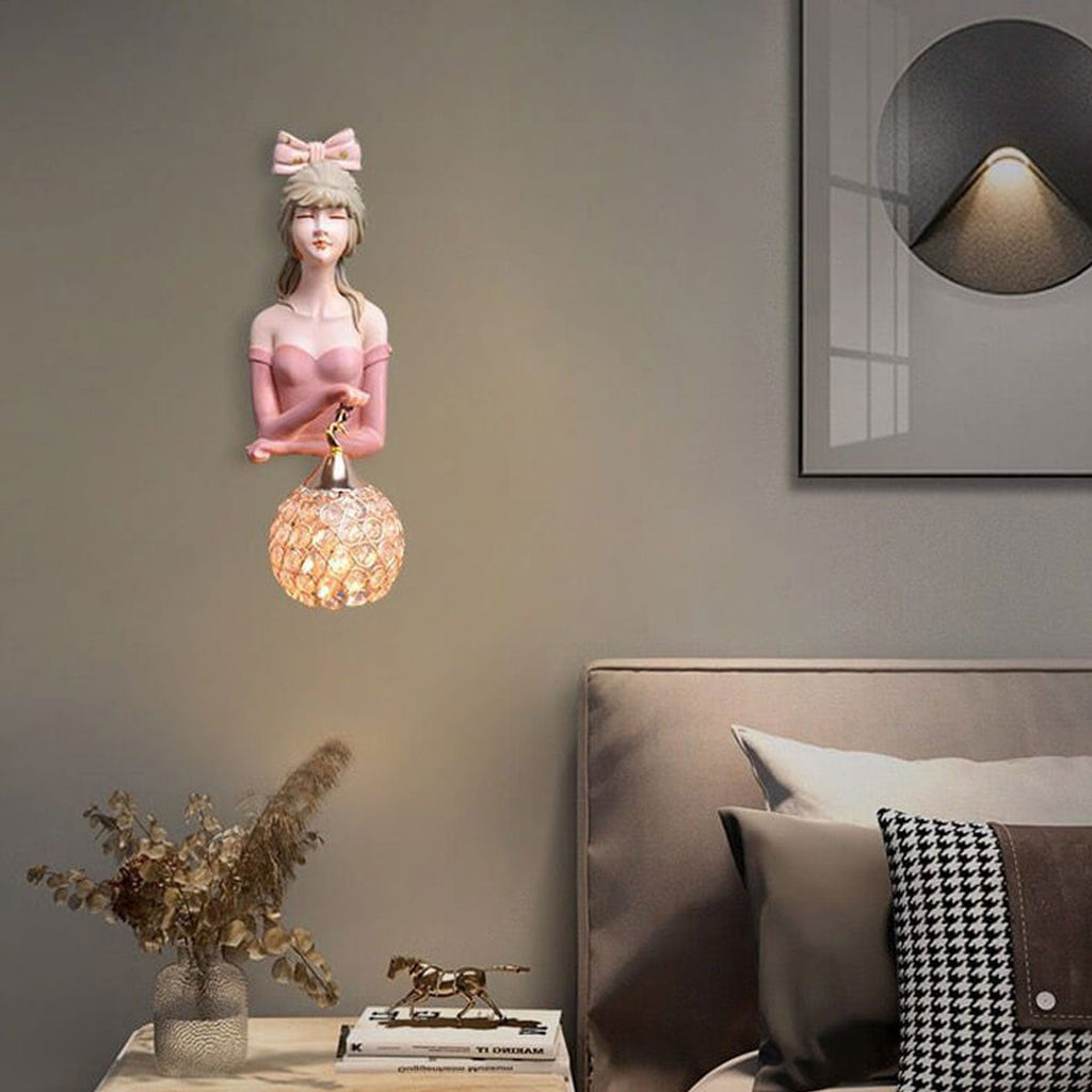Lumendat Creative Girl Painted Resin Glass Kids 1-Light Wall Sconce Lamp Lumendat