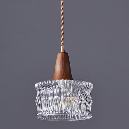 Modern Transitional Walnut Brass Round Glass Shade 1-light Pendant Light for Living Room