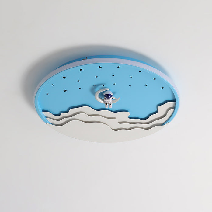 Lumendat Contemporary Creative Kids Round Cloud Astronaut Iron LED Flush Mount Ceiling Light For Bedroom Lumendat