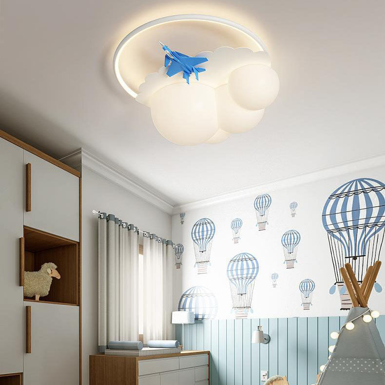 Lumendat Modern Kids Cloudy Airplane Iron Resin Rotomolded LED Flush Mount Ceiling Light Lumendat