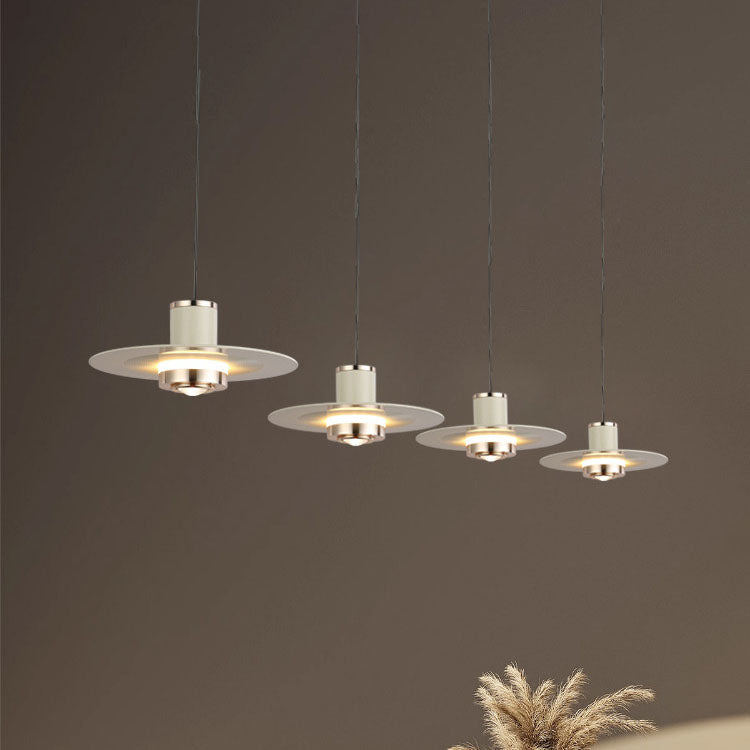 Modern Minimalist Cylinder Flying Saucer Metal LED Pendant Light for Living Room
