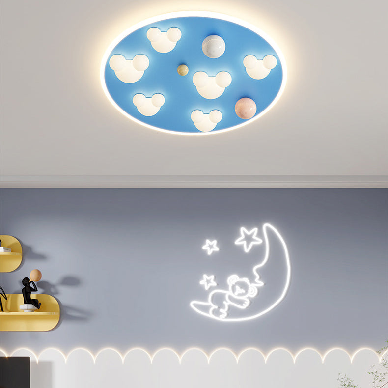 Lumendat Contemporary Creative Kids Iron Acrylic Round Irregular Shape Mouse Cloud LED Flush Mount Ceiling Light For Bedroom Lumendat