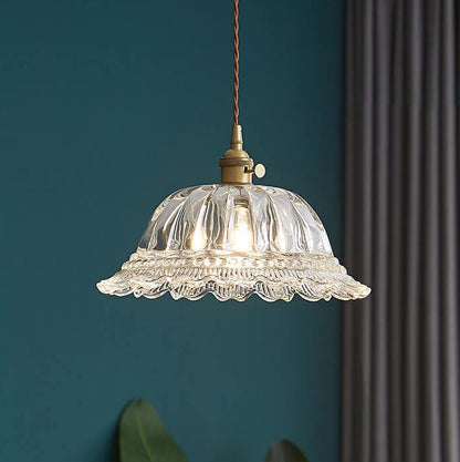Contemporary Nordic Floral Glass Brass 1-Light Pendant Light For Living Room & Bedroom