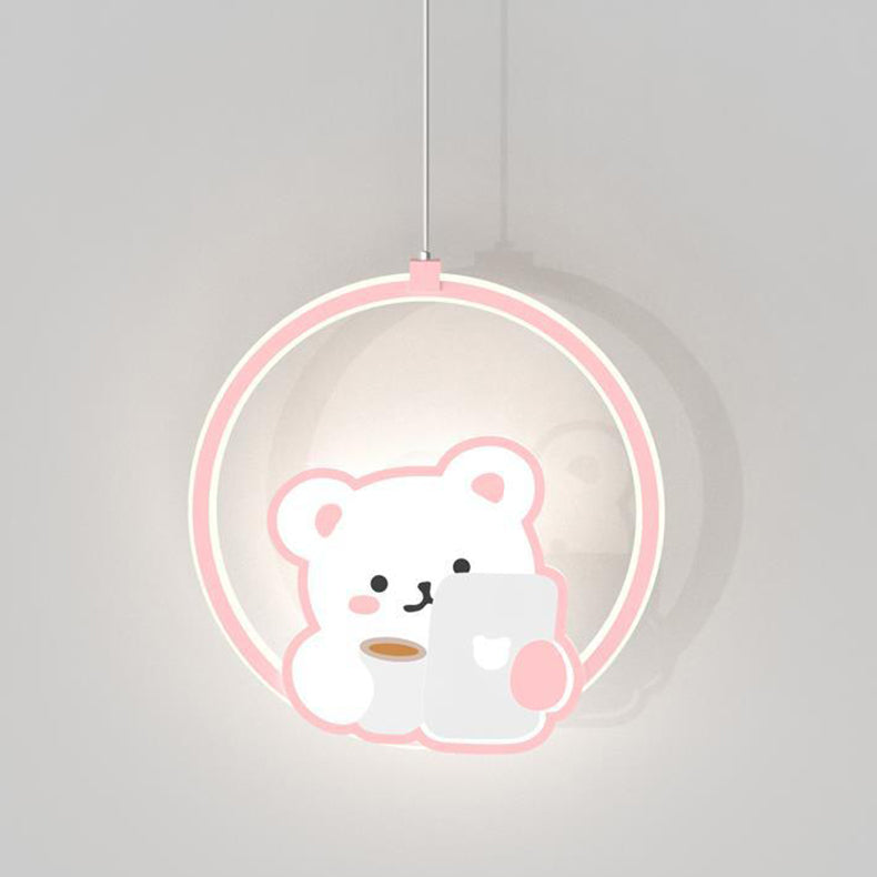 Lumendat Modern Simplicity Kids Aluminum Iron Acrylic Circle Bear Cow LED Pendant Light For Bedside Lumendat