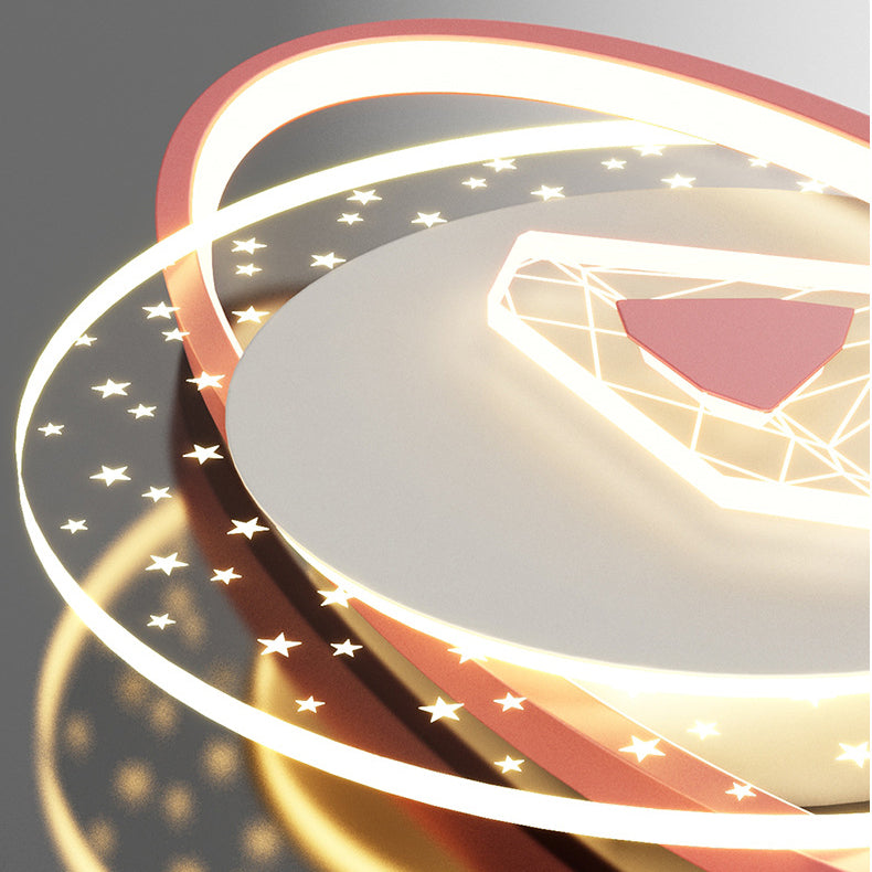 Lumendat Contemporary Creative Kids Round Circle Diamond Iron Acrylic LED Flush Mount Ceiling Light For Bedroom Lumendat