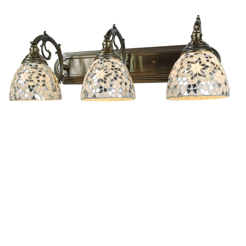 Tiffany Mediterranean Horn Stained Glass 3-Light Bathroom Vanity Mirror Front Wall Sconce Lamp Lumendat