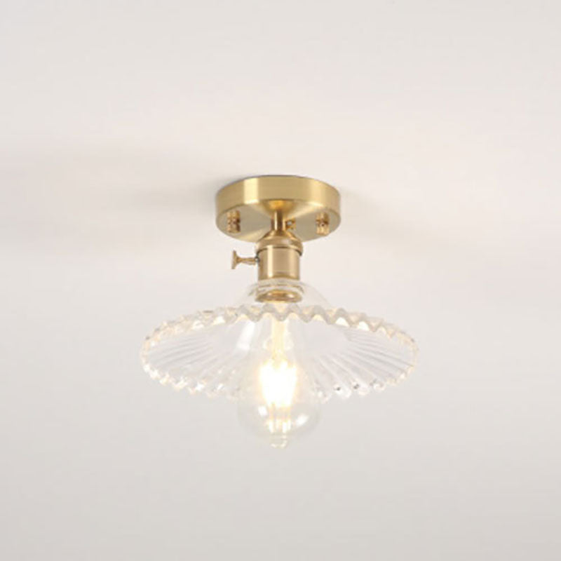 Japanese Vintage Glass Brass Lotus 1-Light Semi-Flush Mount Ceiling Light Lumendat