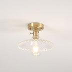 Japanese Vintage Glass Brass Lotus 1-Light Semi-Flush Mount Ceiling Light Lumendat