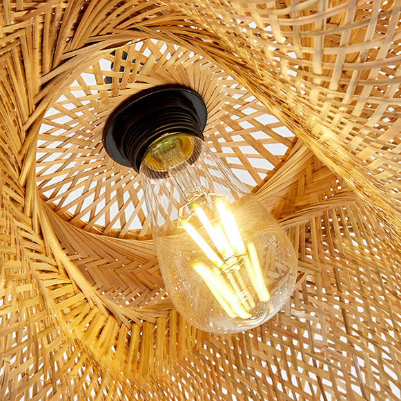 Traditional Japanese Straw Hat Bamboo Weaving Iron 1-light Pendant for Dining Room
