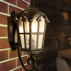 European Retro Glass Aluminum Lantern Outdoor Waterproof 1-Light Wall Sconce Lamp