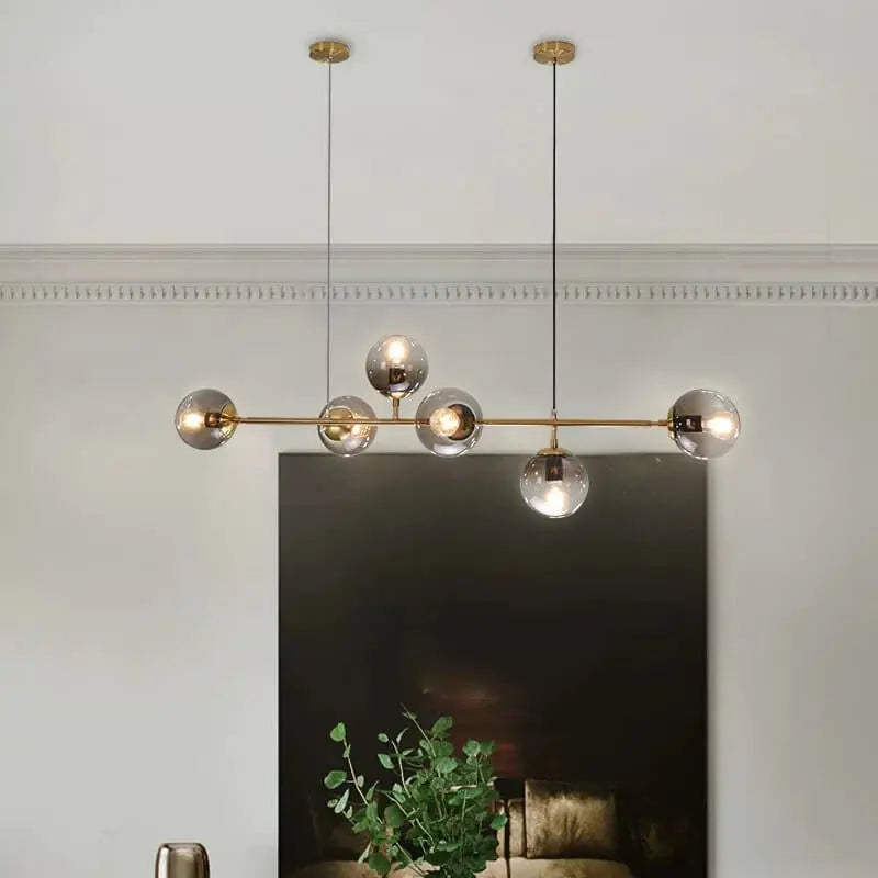 Nordic Minimalist Colorful Orb Metal Glass 6-light Island Light Chandelier BulbSquare