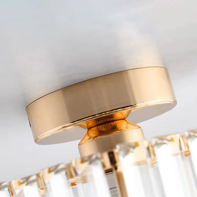 European Luxury Crystal Round Square 1-light Semi-flush Mount Ceiling Light
