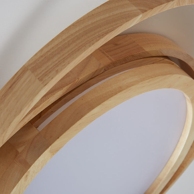 Minimalist Log Wooden Circle Ring LED Flush Mount Ceiling Light BulbSquare